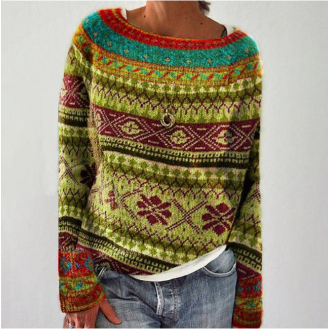 Women's Round-neck Loose Multicolor Fashion Pullover