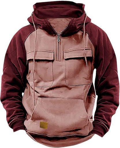 Fall Winter Retro Cargo Hoodies Men's Half Zipper Sweatshirts Men null Pink 3XL