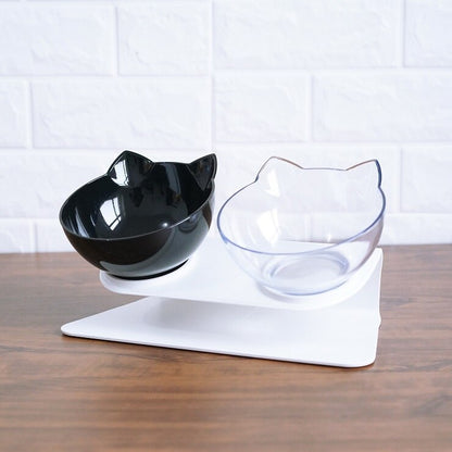 Non Slip Double Cat Bowl With Raised Stand Pet Food Pets dealsniper-net Black transparent and box