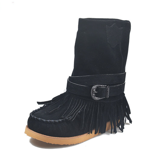 Fringe Middle Boots Women Sexy Tassel Boots Fashion Buckle Women dealsniper-net Black 35