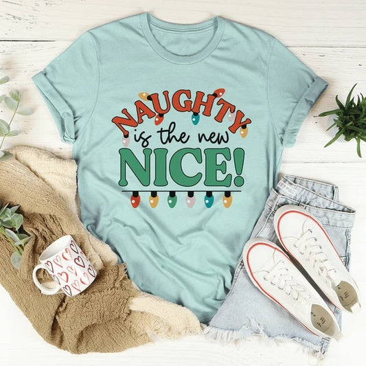 Naughty Is The New Nice T-Shirt Women dealsniper-net Heather Prism Dusty Blue 2XL