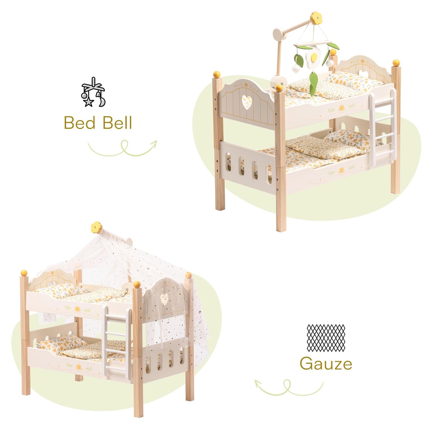 Doll Bunk Beds Cradle For 18 Inch Dolls Wooden Baby Doll