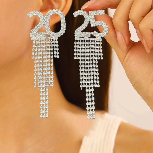 Digital Rhinestone Letter Earrings For New Year Pendant Earrings Jewelry dealsniper-net
