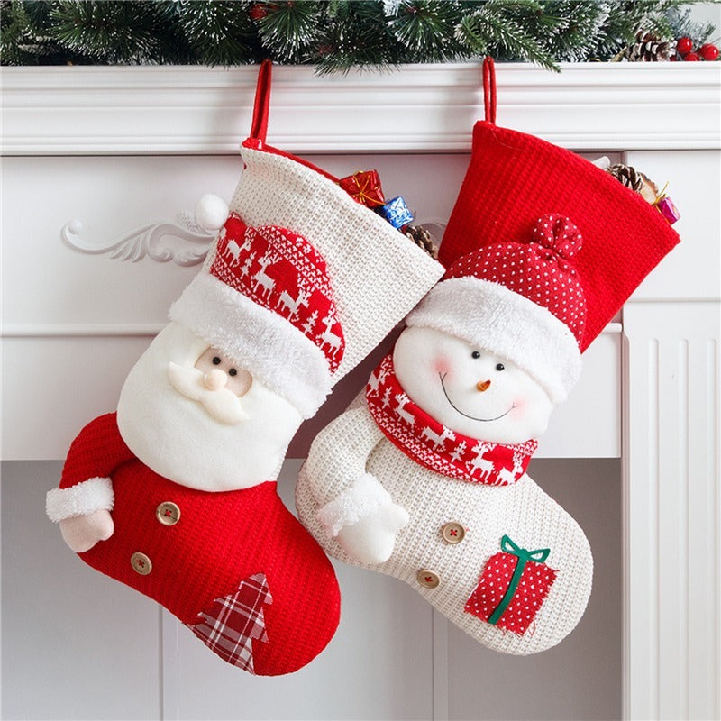 Large Red White Knitted Christmas Stocking Santa Claus Home Decor dealsniper-net