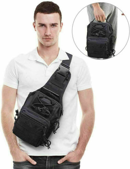 Men Backpack Tactical Sling Bag Chest Shoulder Body Molle Day Pack Pouch Black Men dealsniper-net