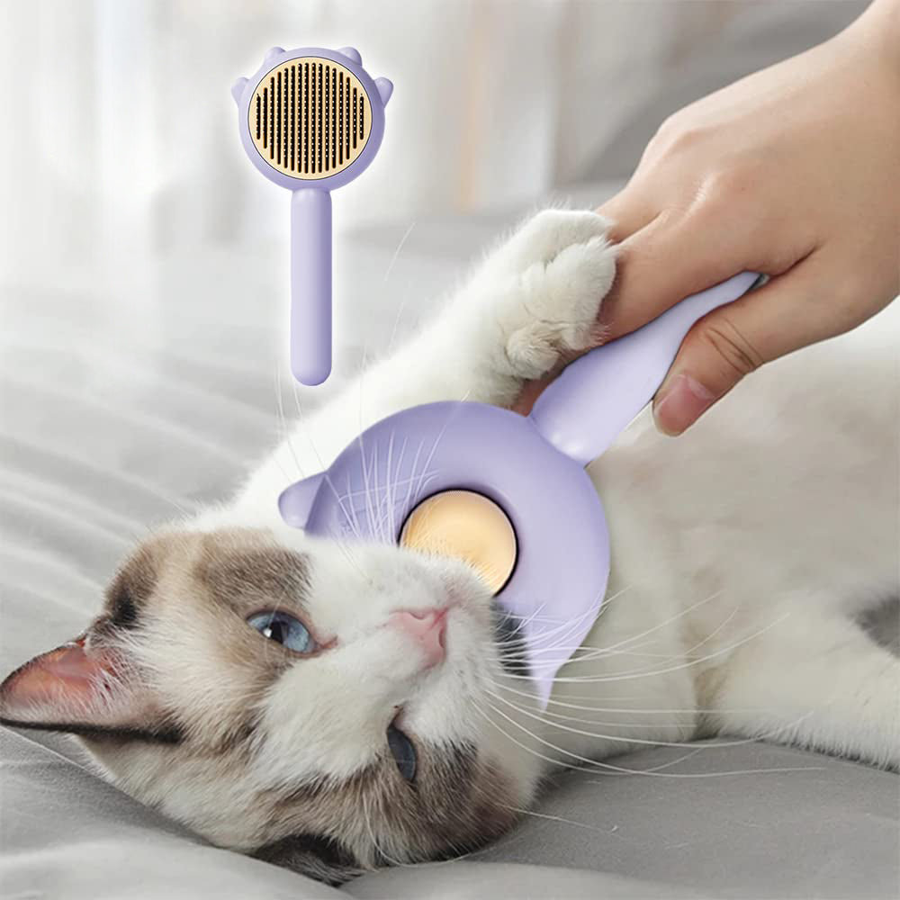 Pet Hair Cleaner Brush Cat Grooming Brush With Release Button Pets Gym From House Purple
