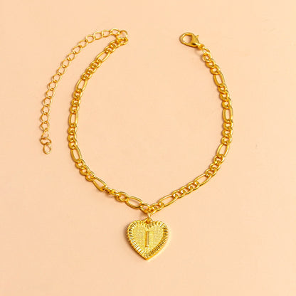 Initial Letter Anklet Gold Color Heart Pendant Foot Bracelets Women Jewelry dealsniper-net I