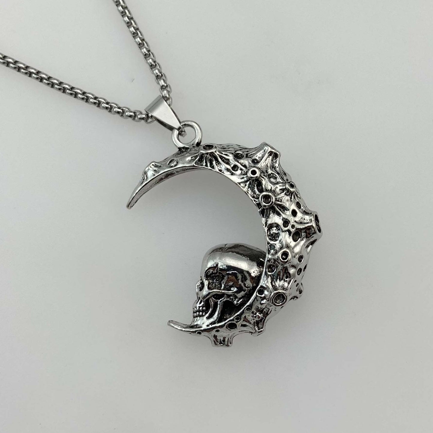 Big Stainless Steel 3D Moon Skull Pendant Biker Punk Jewelry dealsniper-net