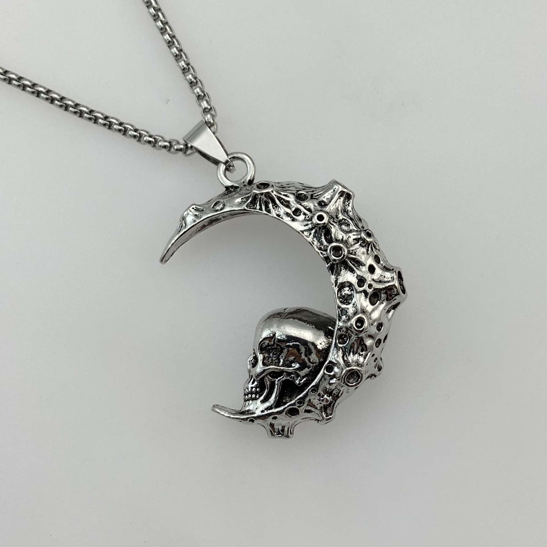Big Stainless Steel 3D Moon Skull Pendant Biker Punk Jewelry dealsniper-net