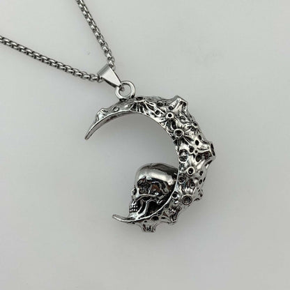 Big Stainless Steel 3D Moon Skull Pendant Biker Punk Jewelry dealsniper-net