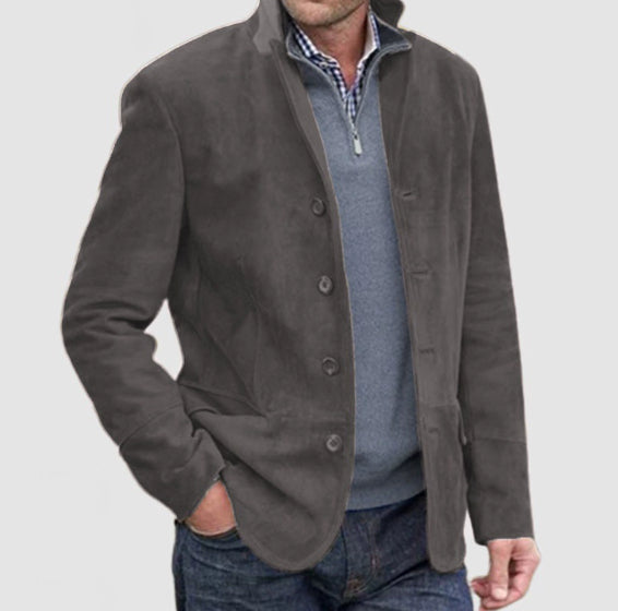 Men's Jacket Winter Stand Collar Button-up Coat Men Gym From House Gray2 L