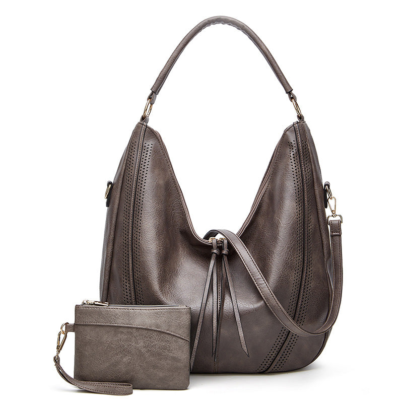New Trend Retro Large Capacity Tote Shoulder Bag Tassel Women Gym From House Grey 2PCS