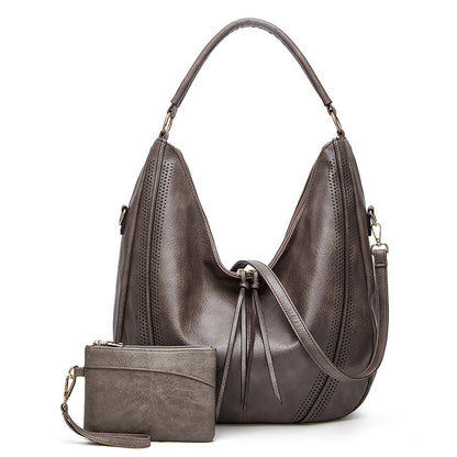 New Trend Retro Large Capacity Tote Shoulder Bag Tassel Women Gym From House Grey 2PCS