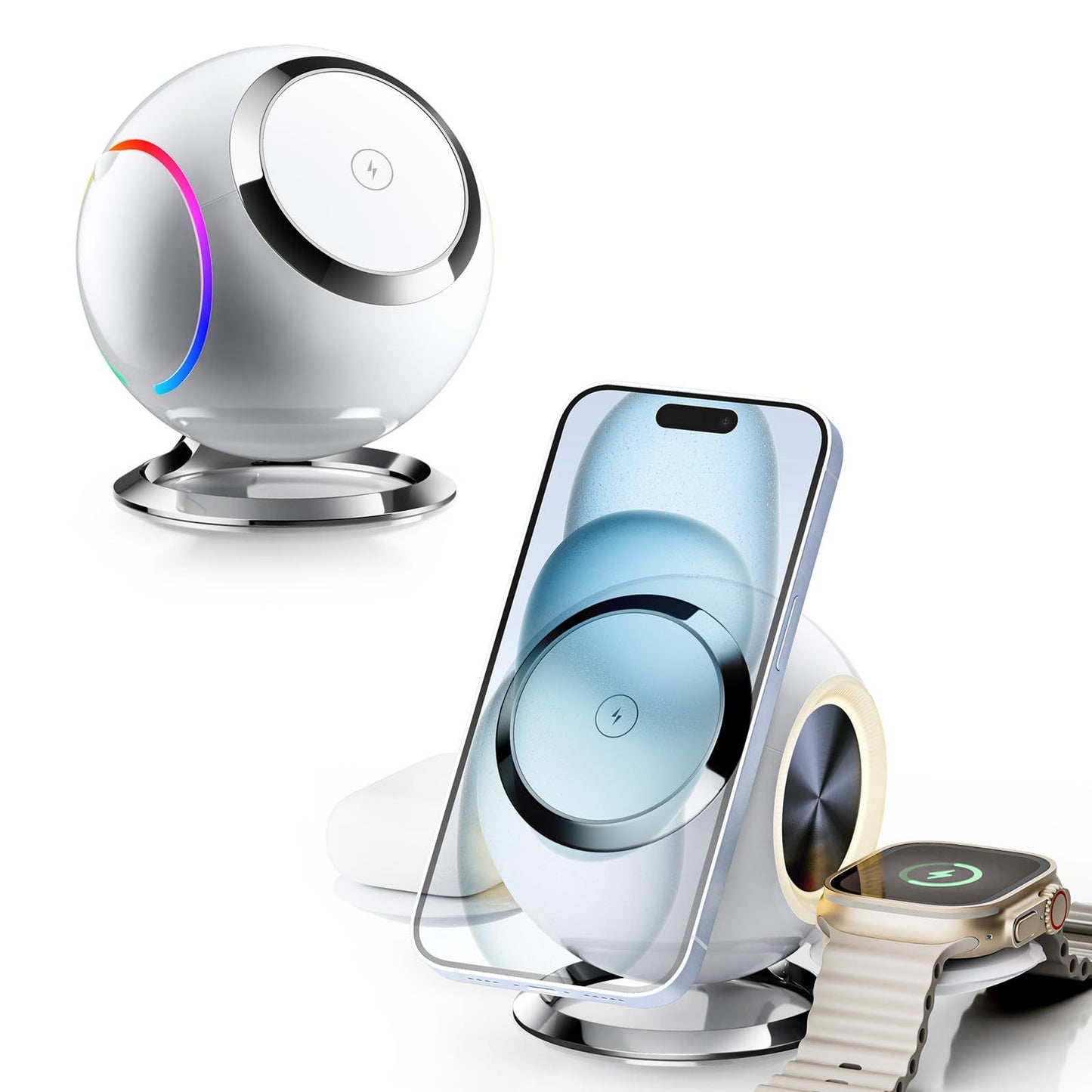 Spherical Ambience Light Vertical Magnetic Wireless Charger Gadgets Gym From House White