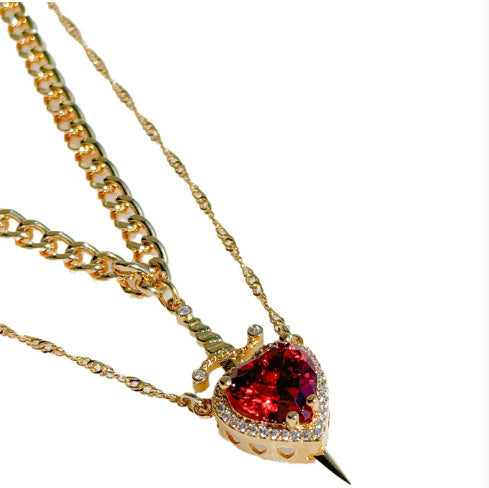 New Heart And Sword Necklace Set Gold Color Stainless Steel Jewelry dealsniper-net Gold