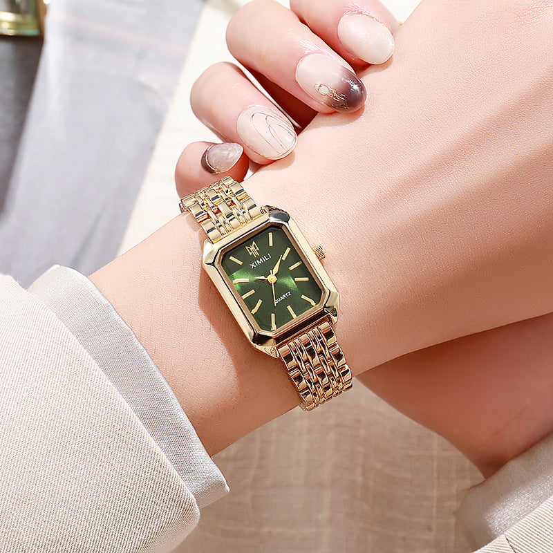 Fashion Simple Square Steel Strap Women's Watch Jewelry DealSniper.net Golden Green