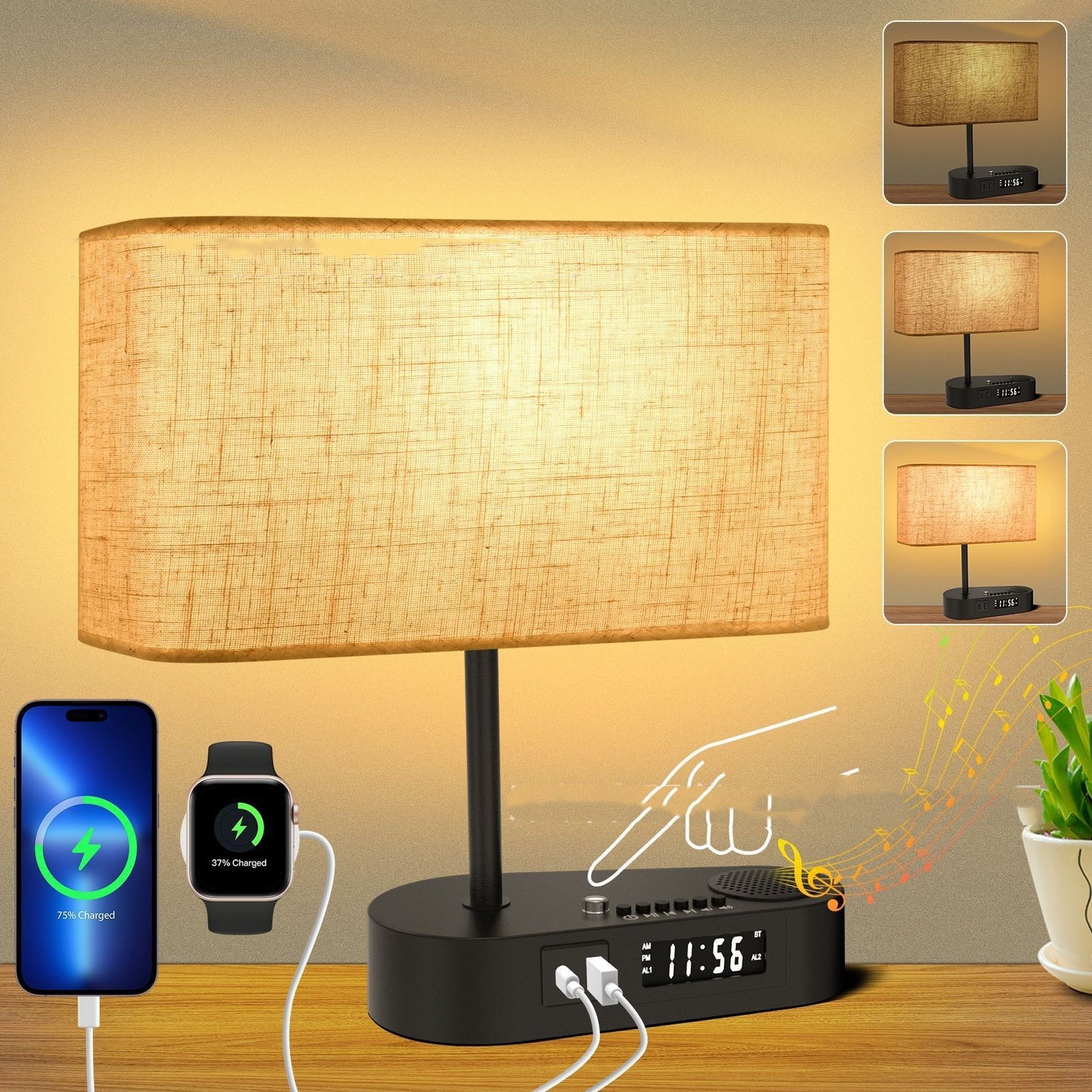 Multifunctional Bluetooth Playing Alarm Clock Fabric Table Lamp Home Decor dealsniper-net