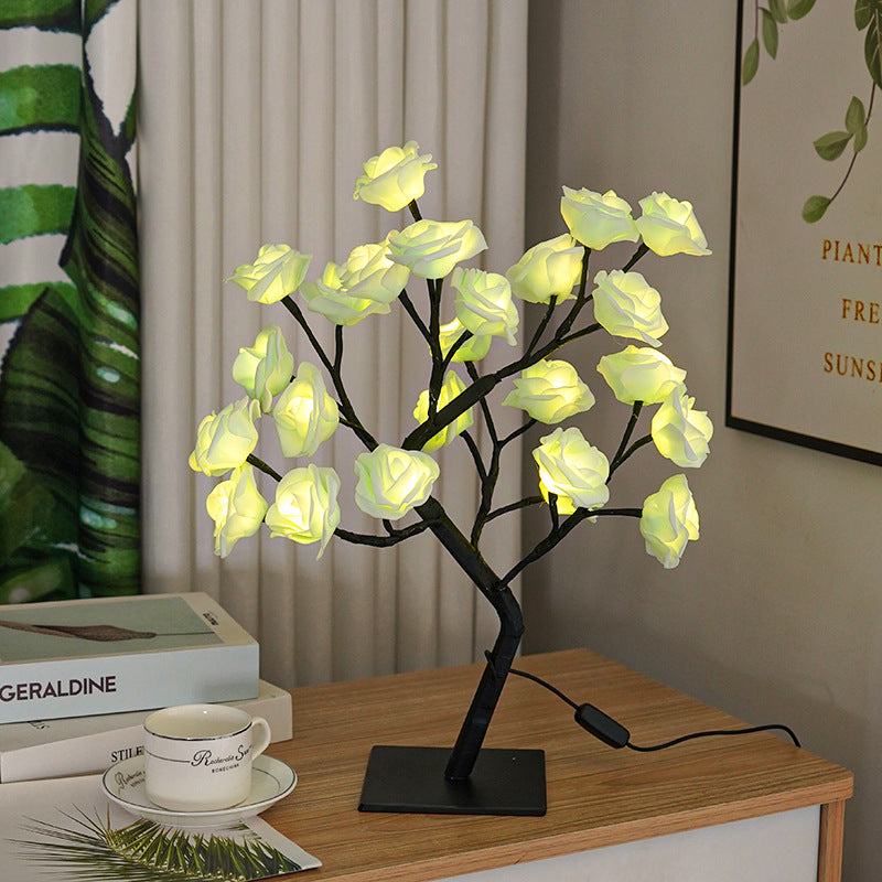 Bedroom Room Rose Tree Lamp Decoration Home Decor Gym From House Green rose 24lights on black USB