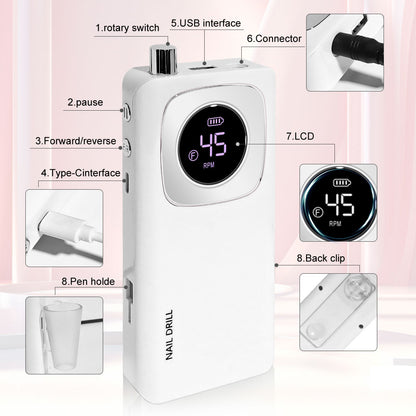 Rechargeable Electric Nail File Professional Efile Nail Drill Kit Beauty dealsniper-net