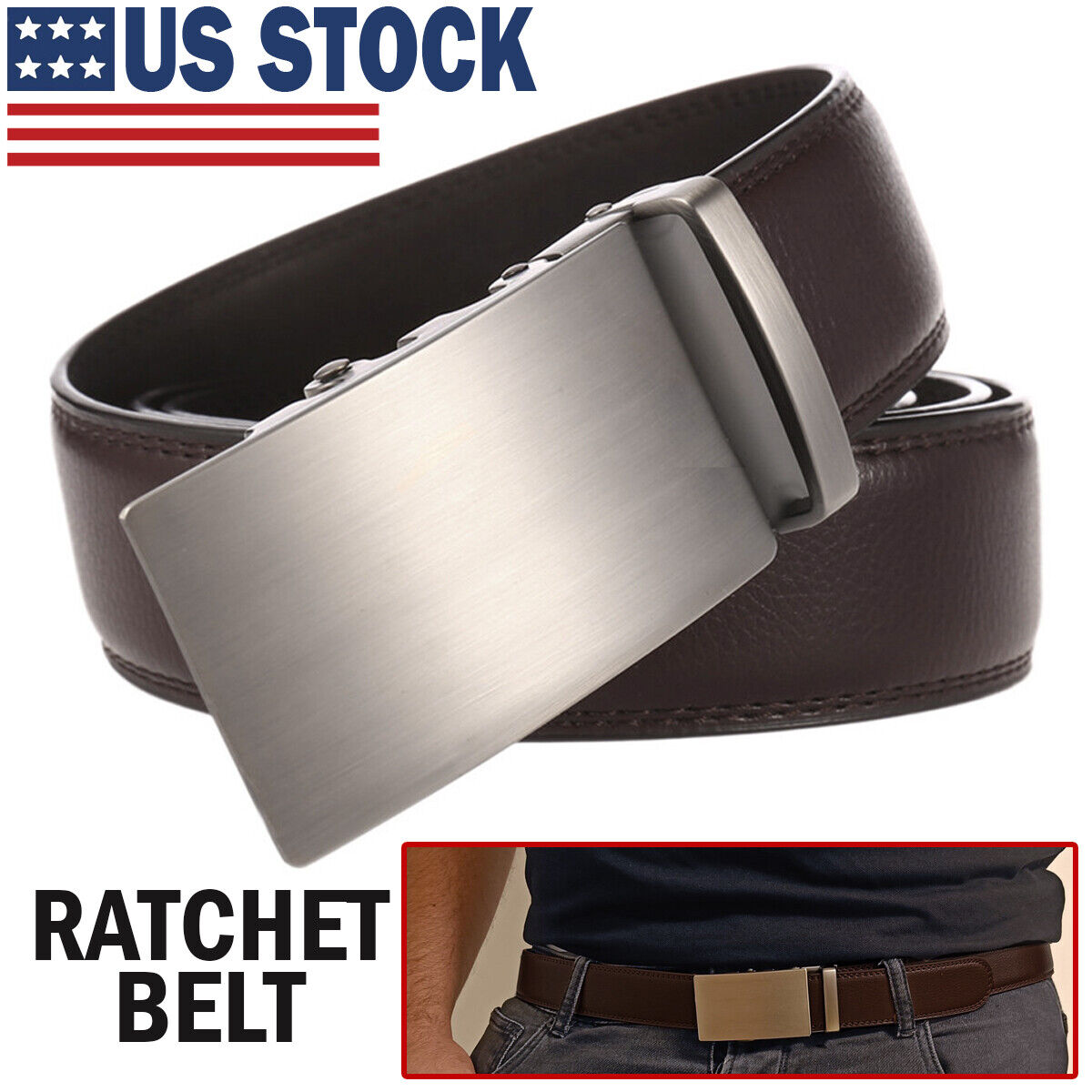 Microfiber Leather Mens Ratchet Belt Belts For Men Adjustable Automatic Buckle Dark Brown Men dealsniper-net