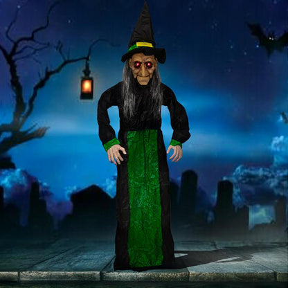 Horror Halloween Witch Hanging Ghost Electric Mouth Opening Sensor Holidays DealSniper.net Z321 Green clothes