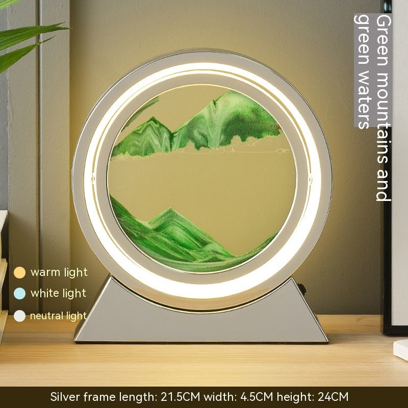 Quicksand Painting Hourglass Decoration Small Night Lamp Atmosphere Gift Home Decor DealSniper.net Dry Battery Plug In Type Silver Frame Green Sand