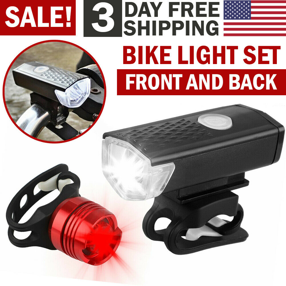 USB Rechargeable LED Bicycle Headlight Bike Head Light Front Rear Lamp Cycling Vehicle dealsniper-net