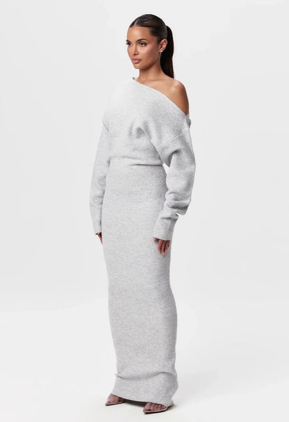 Ins Slim Long Sleeve Knitted Dress Evening Party Dresses Women Gym From House Light Gray L