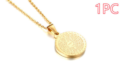 Stainless Steel Rhinestone Prayer English Scripture Pendant Jewelry dealsniper-net Gold 1PC