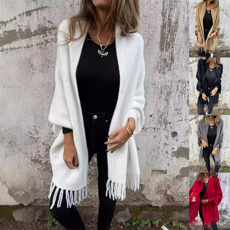 Women's Knitted Batwing Sleeve Cardigan With Tassel Design Women dealsniper-net