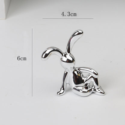 Creative Cartoon Sitting Long Eared Rabbit Ornament House dealsniper-net Silver Crouching rabbit