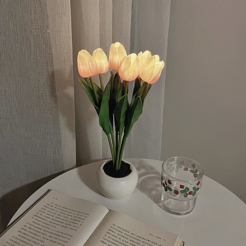 LED Tulip Flower Night Light Artificial Flowerpot Potted Plant  Lamp