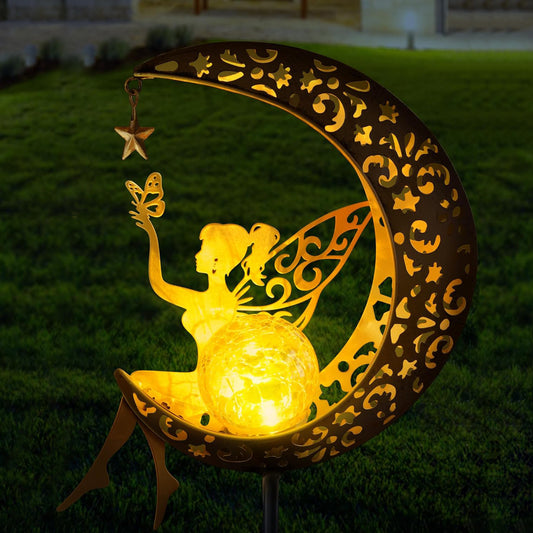 Solar Moon Fairy Lamp Outdoor Garden Iron Art