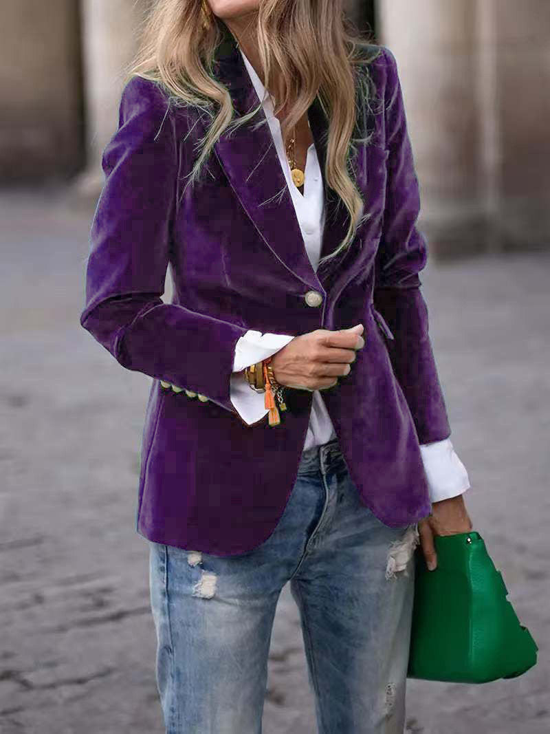 Velvet Lapel Casual Suit Business Fashion Slim Women null Purple L