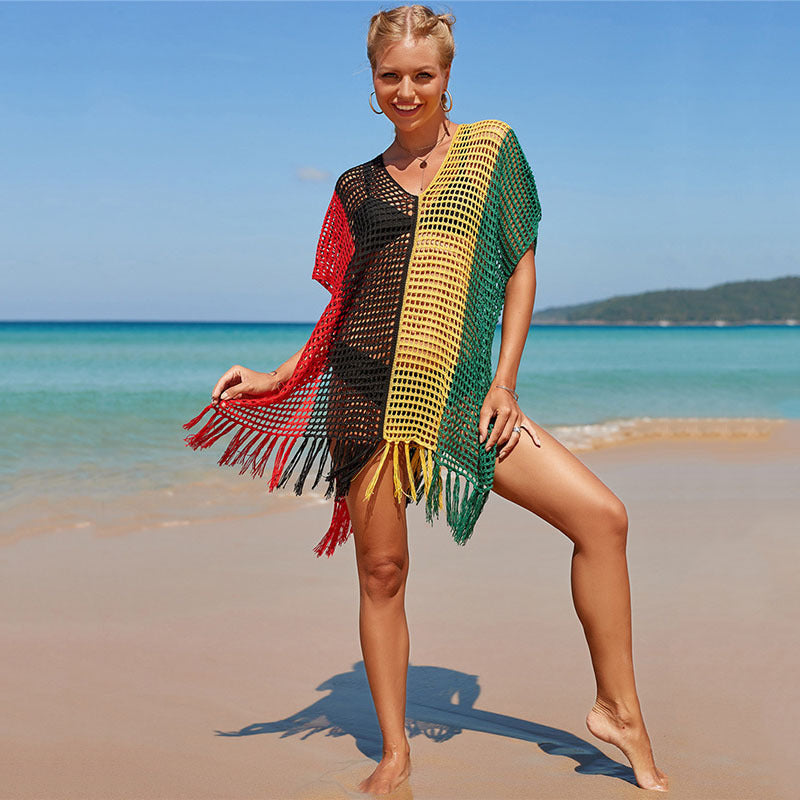 Women's Knitted Colorful Striped Beach Blouse Women dealsniper-net 3 Style One size