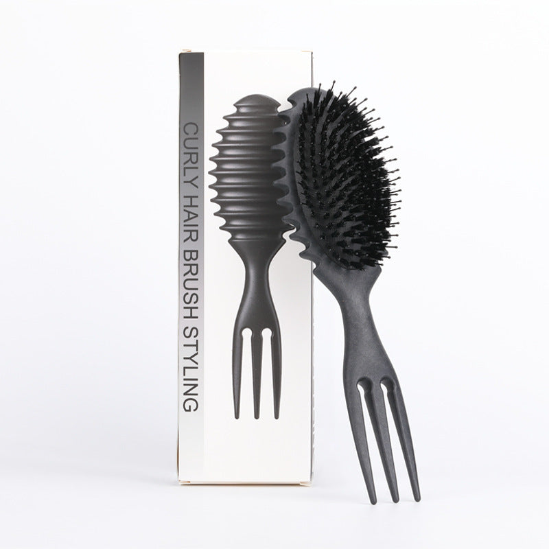 Curl Defining Bounce Hair Brush Barbershop Boar Bristle Comb Beauty DealSniper.net Black