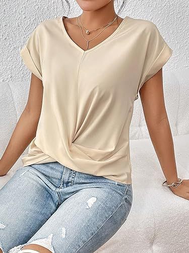 Fashion Short-sleeve T-shirt Summer Casual Irregular Knot Top For Women Women dealsniper-net Apricot XL