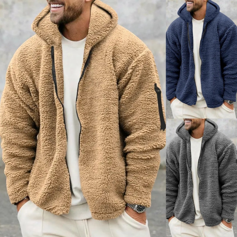 Plush Hooded Jacket Men's Autumn And Winter Fleece