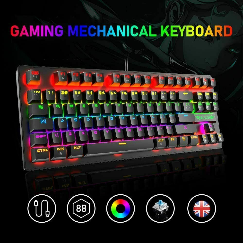 60Percent Mechanical Gaming Keyboard Type C LED Backlit Wired 88 Key For PC Laptop MAC Gadgets dealsniper-net