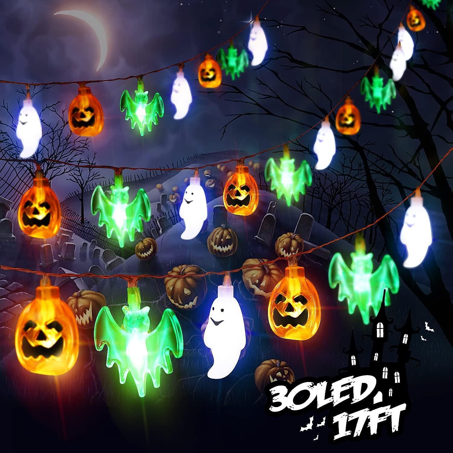 LED Halloween Pumpkin Spider Bat Skull String Light Lamp Garden dealsniper-net Green Bat Ghost Pumpkin 10 M 80 Light Always On USB