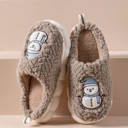 Cute Snowman Slippers Winter Indoor Household Warm Plush Women dealsniper-net Coffee 40or41