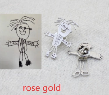 Custom Kids Drawing Painting Necklace Stainless Steel Jewelry dealsniper-net Rose Gold Brooch