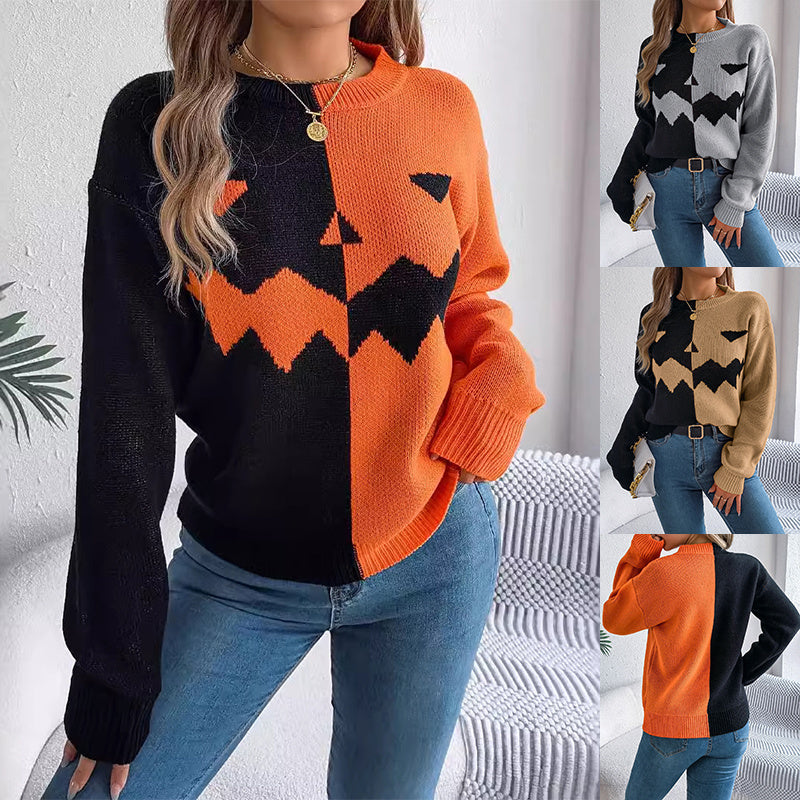 Halloween Contrast-color Pullover Sweater Fashion Long Sleeve Women dealsniper-net