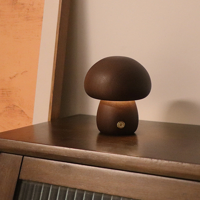 INS Wooden Cute Mushroom LED Night Light Home Decor DealSniper.net D Walnut color 2.4W