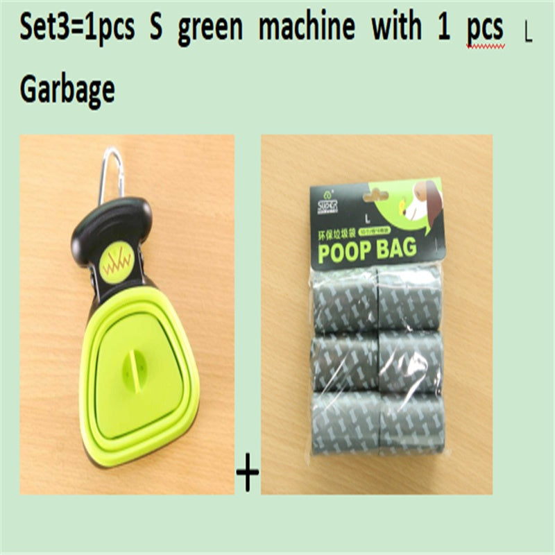 Dog Pet Travel Foldable Pooper Scooper With 1 Roll Pets Gym From House Set 3 GreenSXL