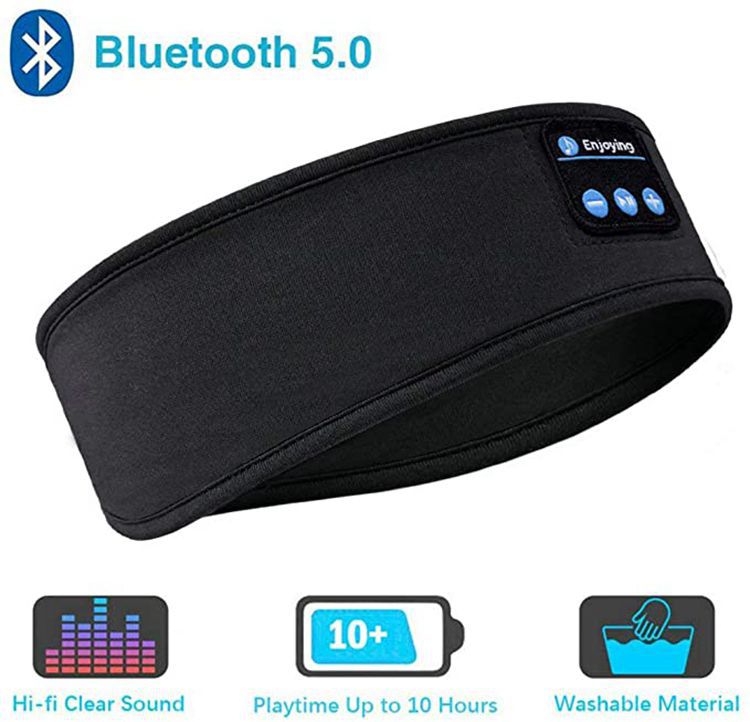 Wireless Bluetooth Sleeping Headphones Headband Thin Soft Elastic Comfortable Music Ear Phones Eye Mask For Side Sleeper Sports Sports DealSniper.net Black