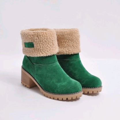 Mid-Tube Thick Heel Suede Snow Boots Women dealsniper-net Green 35