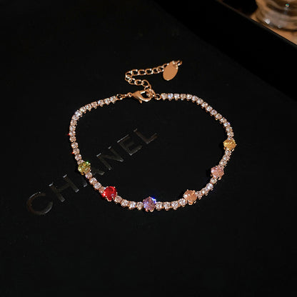 Fashion Jewelry Zircon Geometric Square Bracelet Jewelry dealsniper-net 90643 Colorful Crystals Gold