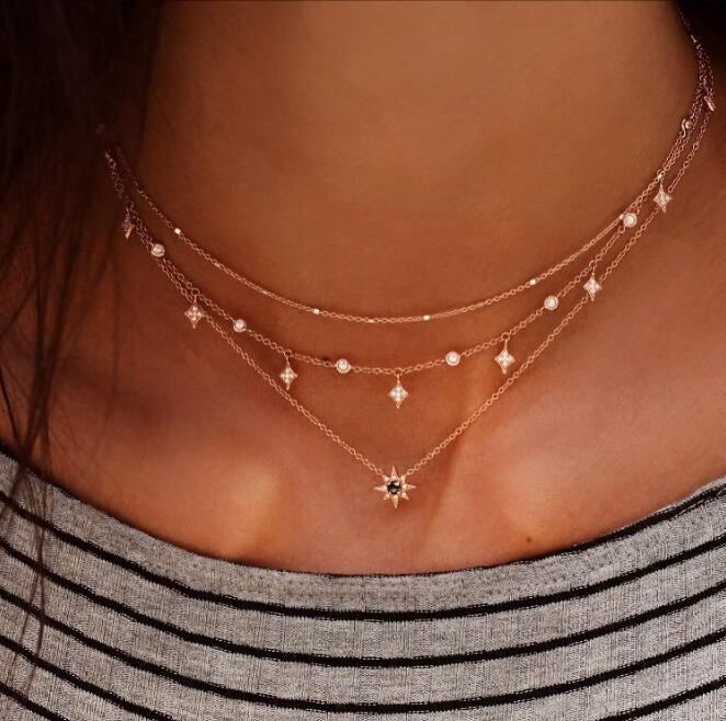 Multi-layer star pendant necklace handmade alloy necklace Jewelry dealsniper-net Gold