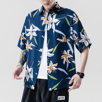 Beach couple casual short sleeve printed shirt Men dealsniper-net